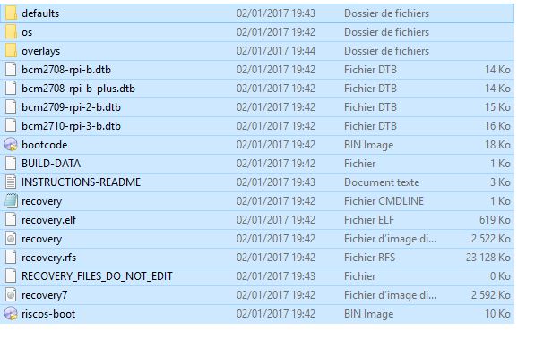 Ce sont ces fichiers qu'il faut copier à la racine de la carte micro SD en les selectionnant tous et en faisant un clic droit copier - coller