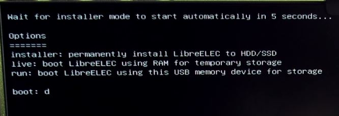 LibreELEC menu d'installtion clé USB