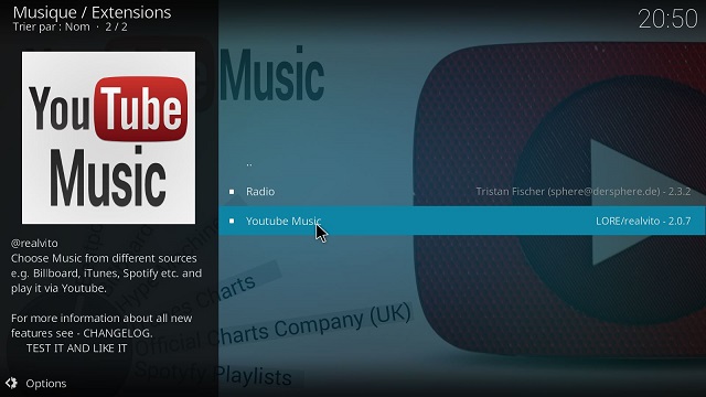 Installer youtube Music Addon sur kodi