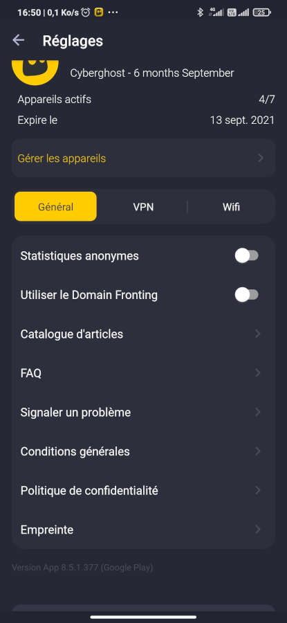 Cyberghost VPN Android interface (2)