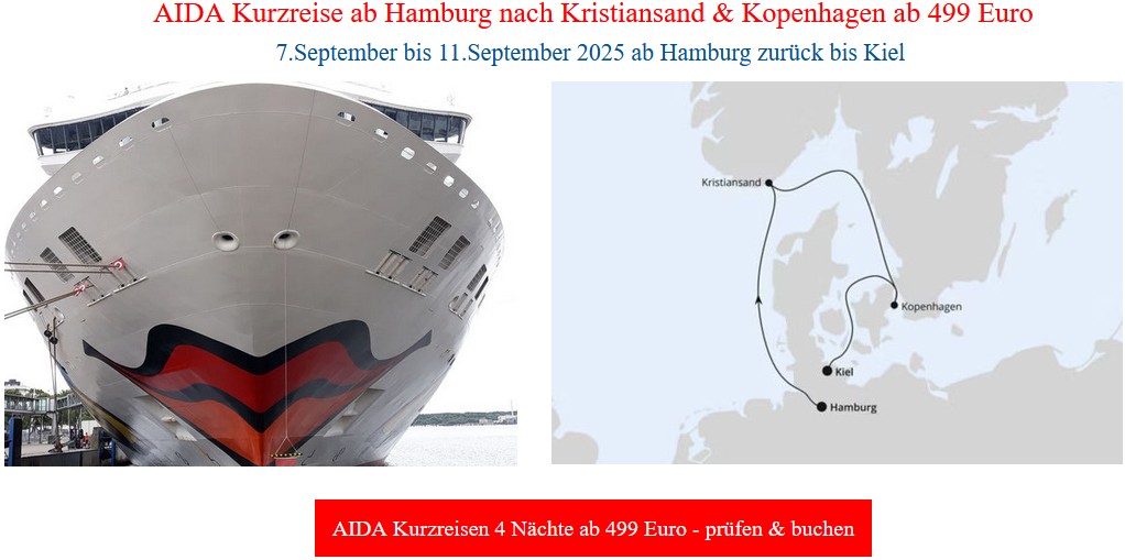 AIDA Mini-Kreuzfahrten ab Deutschland Kurzurlaub AIDA ab Hamburg, Warnemünde & Kiel 2025-2026
