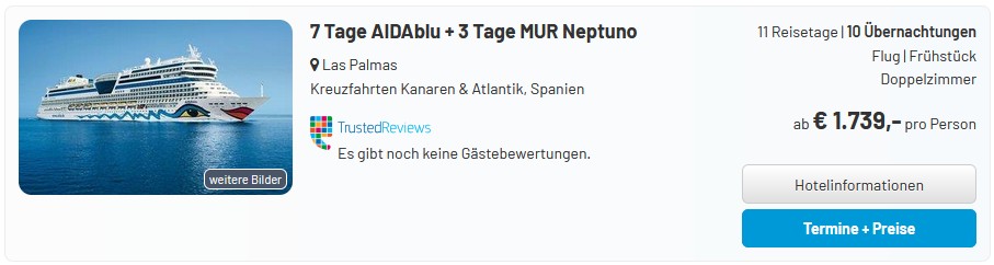 AIDA Kreuzfahrt Kanaren und Baden Gran Canaria - Teneriffa mit Flug 2025-2026 günstig buchen 
