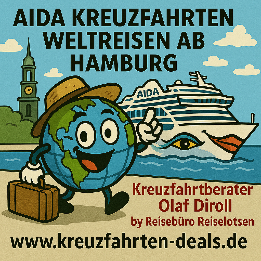 AIDA Weltreise 2025 ab Hamburg last minute und Frühbucher AIDA Kreuzfahrten beim Kreuzfahrtbüro & offizieller AIDA Buchungsagentur Reisebüro Reiselotsen buchen