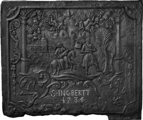  Inv.-Nr. 206   Flucht nach Ägypten, Kaminplatte 91 x 76 cm, St. Ingbert, dat. 1734 