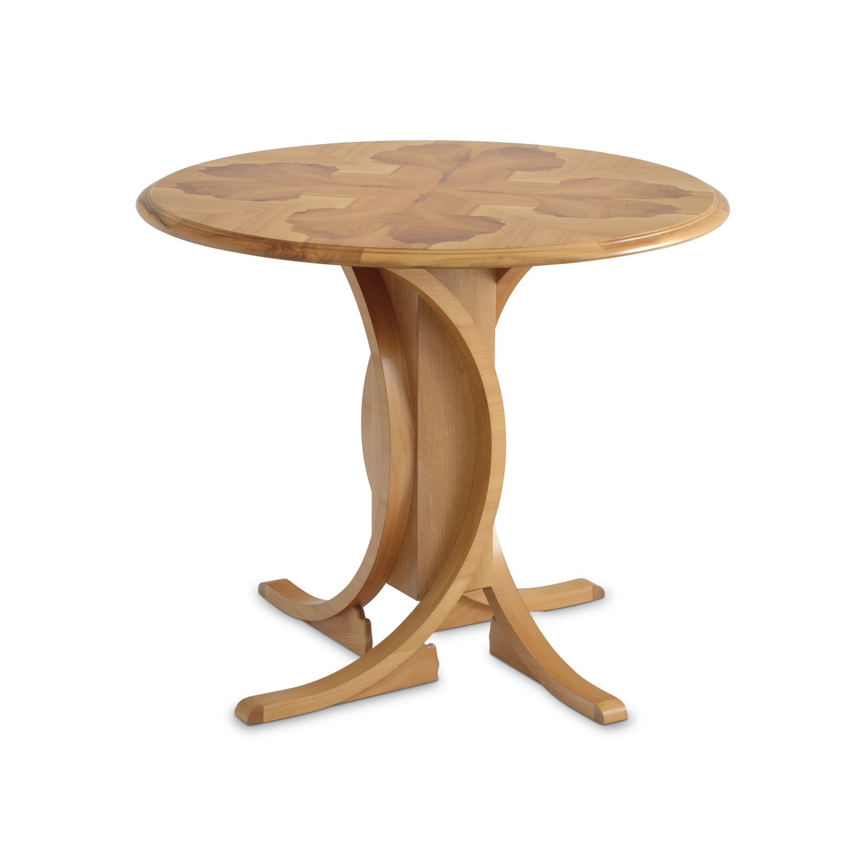T101 Tisch, Kirschbaum Intarsien (Einlegearbeit), lackiert und poliert, H750 x D890mm