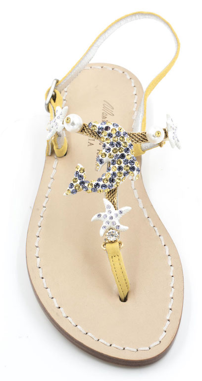 sandali infradito artigianali con delfino swarovski gialli