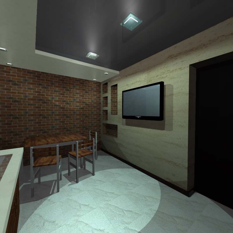  3D  визуализация кухни, Умань.  Отделка стен, потолок, освещение, растановка мебели.