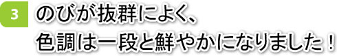 のびが抜群によく、色調は一段と鮮やかになりました！