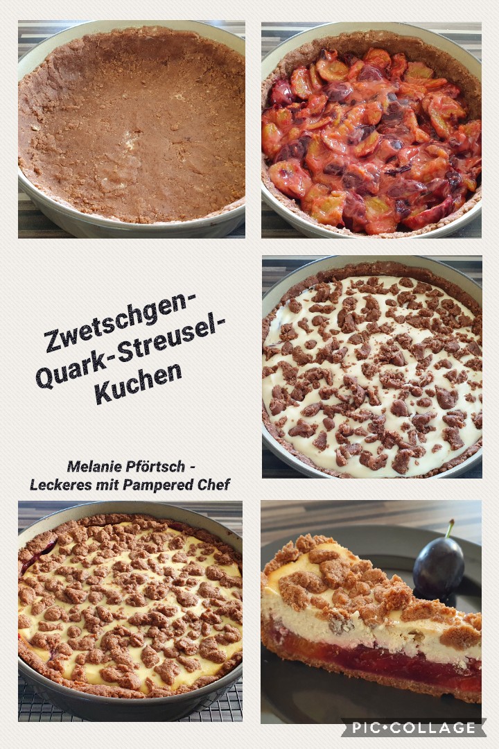 Zwetschgen-Quark-Streusel-Kuchen aus der Stoneware rund