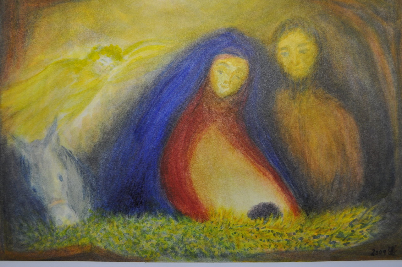 die heilige Familie, Aquarell geschichtet,30x42,85 €