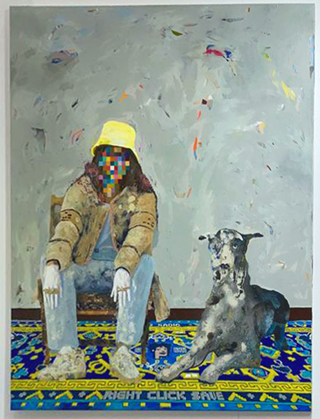 Mann mit Hund auf Teppich Pixel Kunstwerk rfzk Felix Pensel