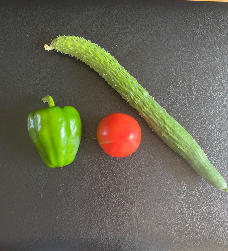 今日収穫したお野菜たち。色鮮やか〜。