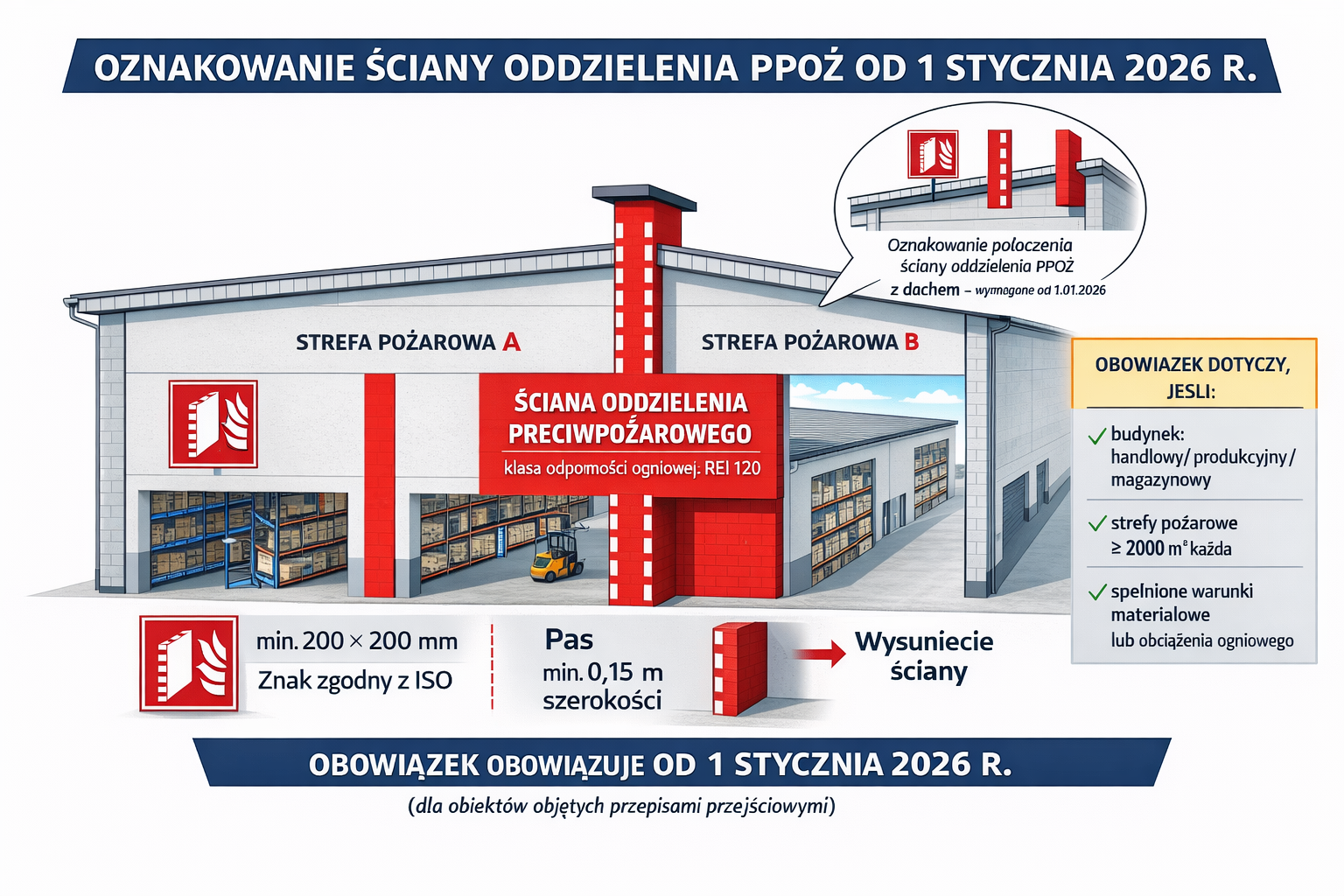 Oznakowanie ścian oddzielenia ppoż. od 2026 – wymagania techniczne