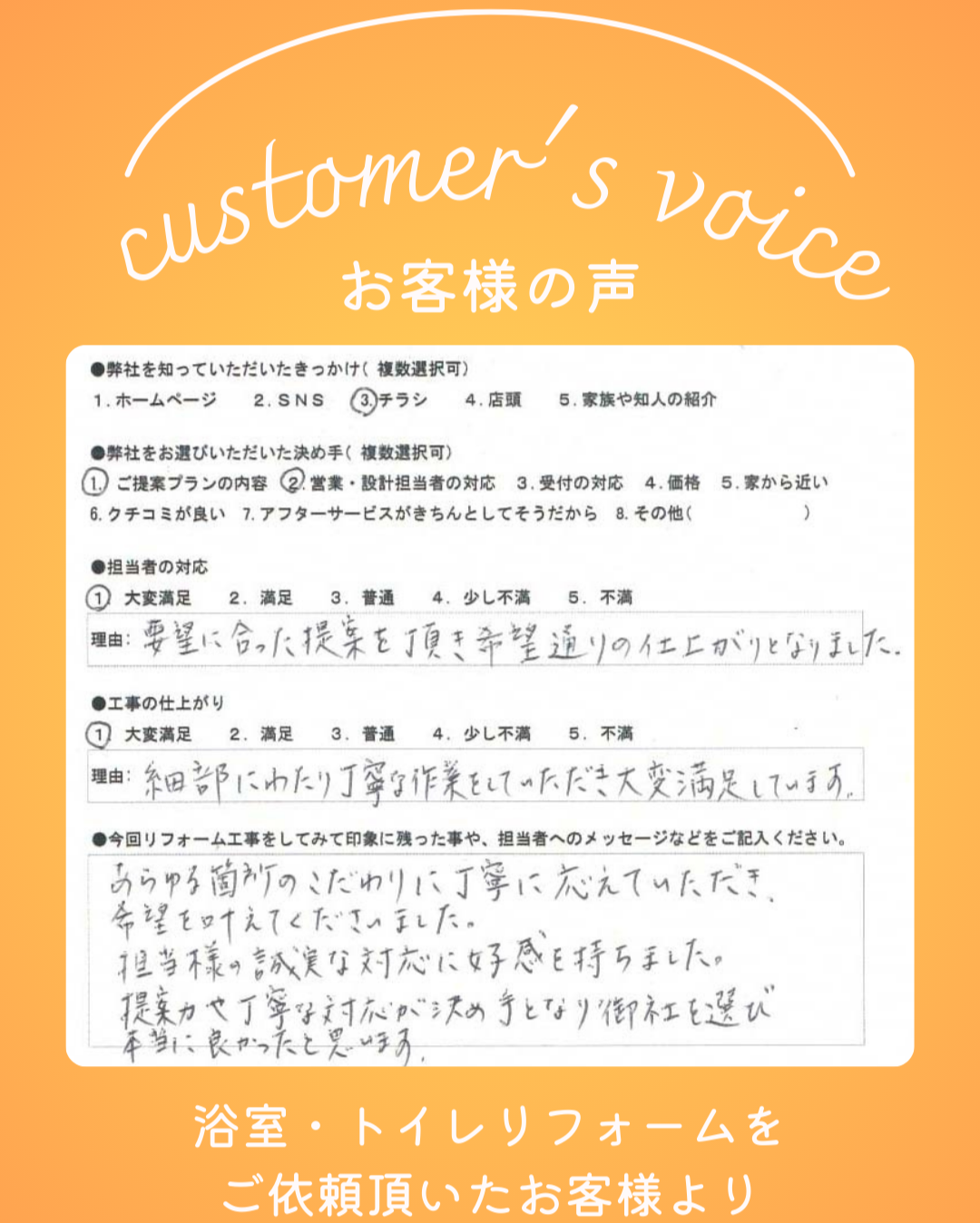 リフォーム工事完了後のお客様の声