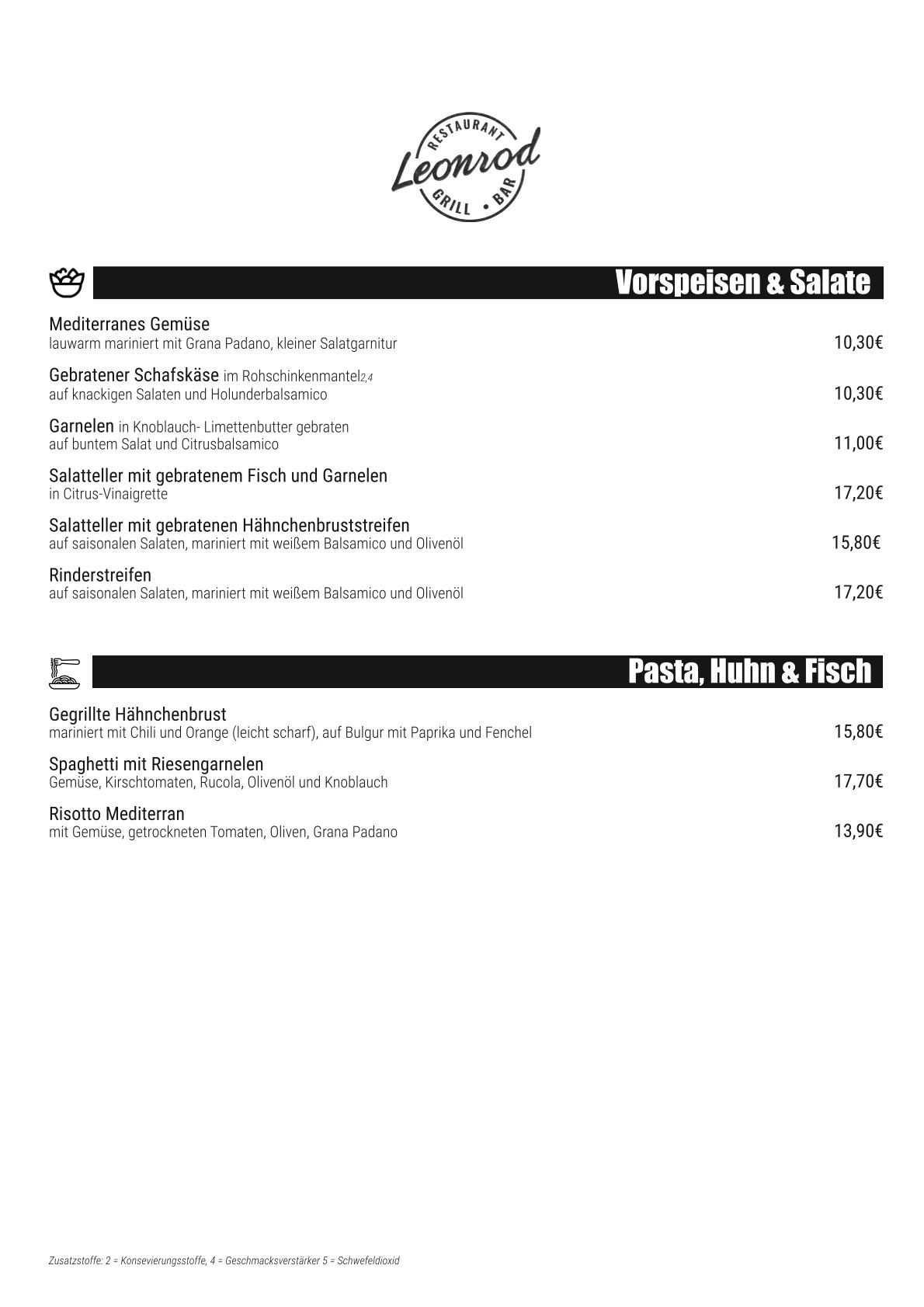 Speisekarte - Leonrod Traunstein