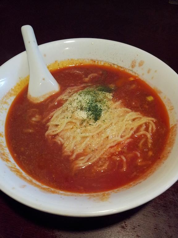 ラーメン自粛ちうにつき、ピリ辛トマト風味スープパスタ。　【2013年4月3日】