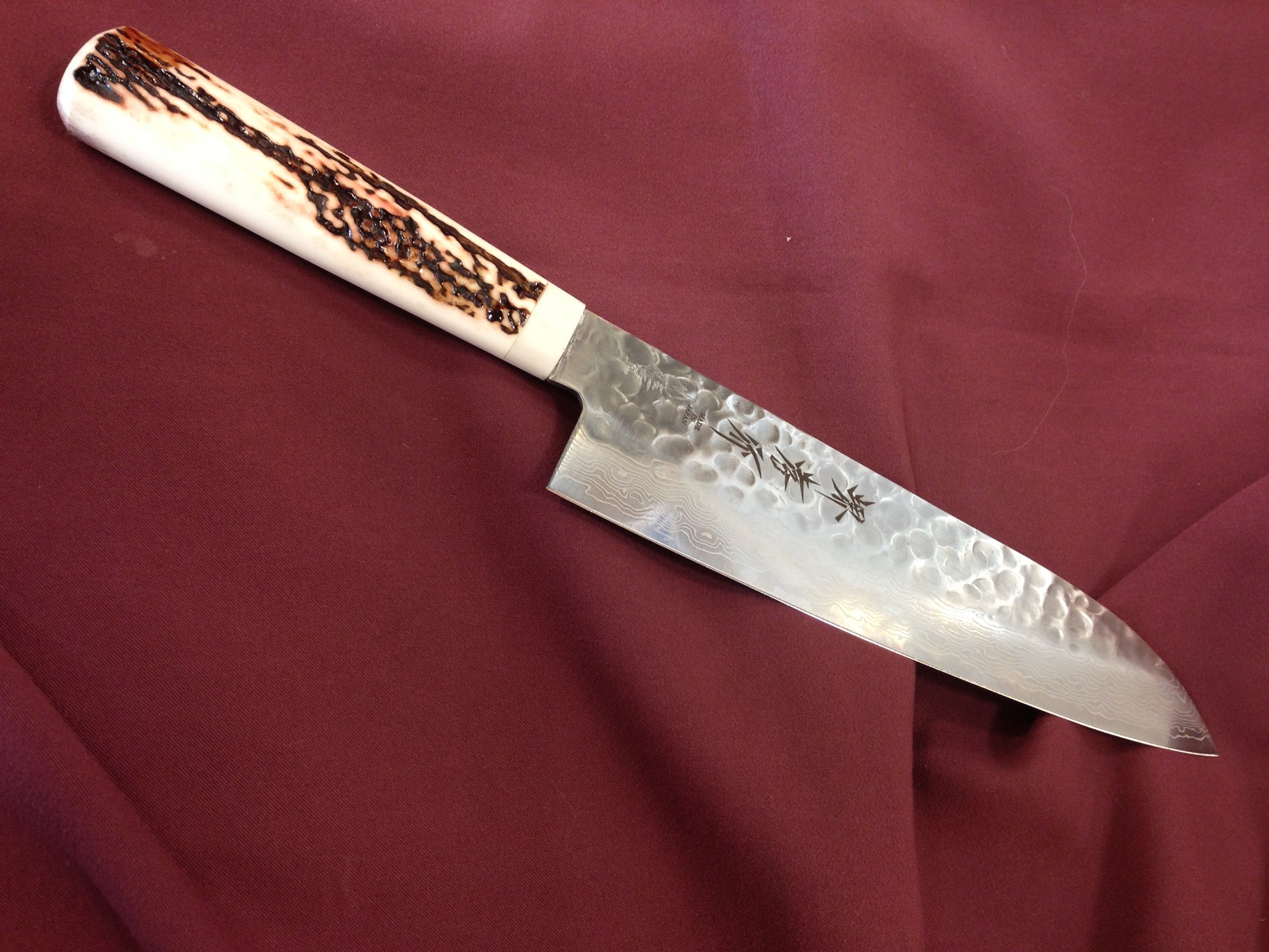 堺孝行 ダマスカス45層鋼鹿角杉原モデル三徳 研匠 光三郎 包丁の販売 研ぎ修理 海外発送可