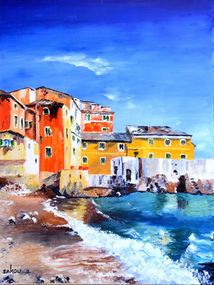 Maisons colorées sur la plage - 61x46 cm - SKOMBM2P12 - Disponible