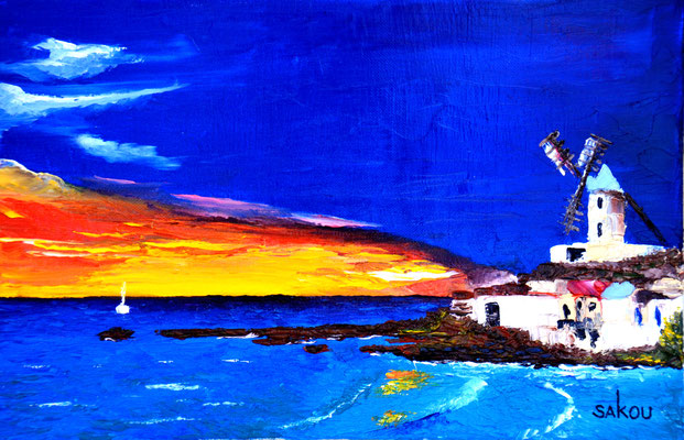 Soleil couchant sur la mer et le moulin - SKOMBM8P6 - Disponible