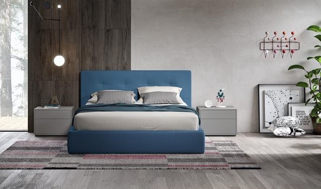 Letto imbottito York e comodini Level