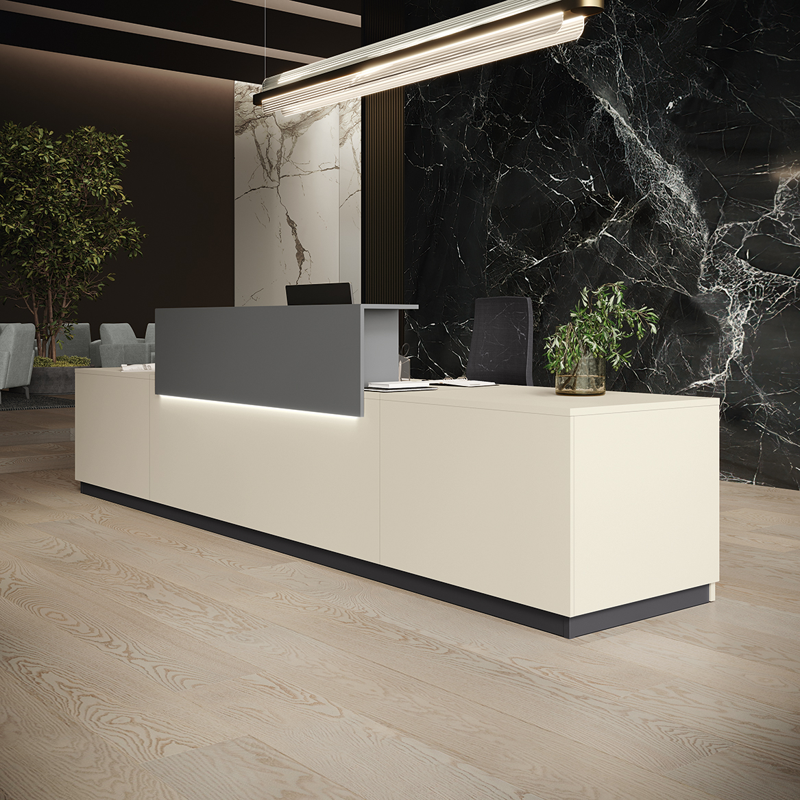 Reception frontale modello Class con mensole a contrasto e led