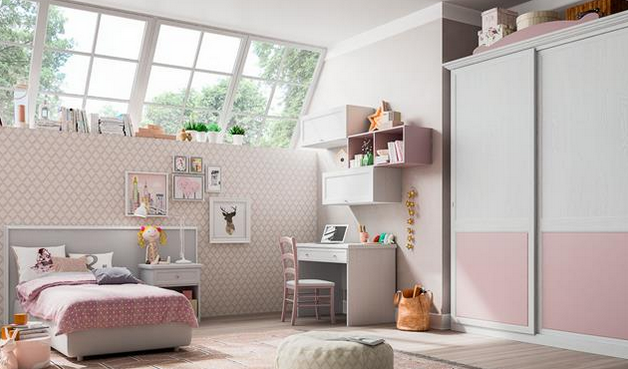 Cameretta modello Jo con finitura laccato bianco e rosa cipria