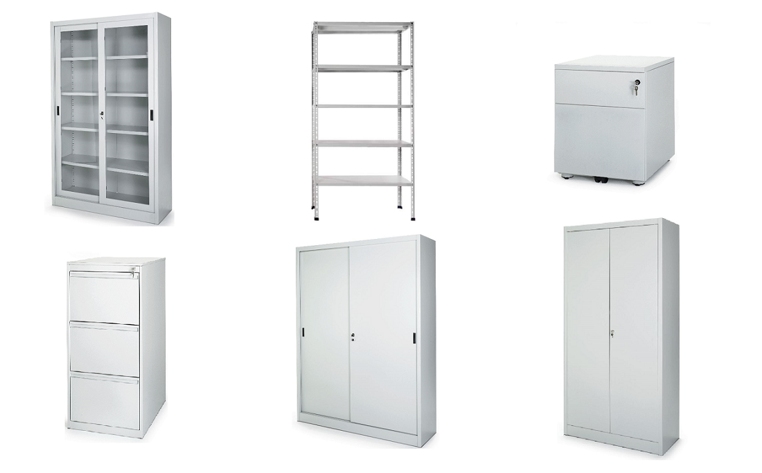 Arredi metallici: ante in vetro, ante scorrevoli, ante battenti, classificatore, cassettiera, scaffali