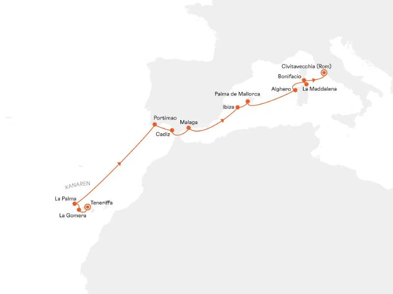 MS Europa 2 von Teneriffa nach Civitavecchia/Rom Reise EUX2762 21.07.2027-03.08.2027 (13 Tage)