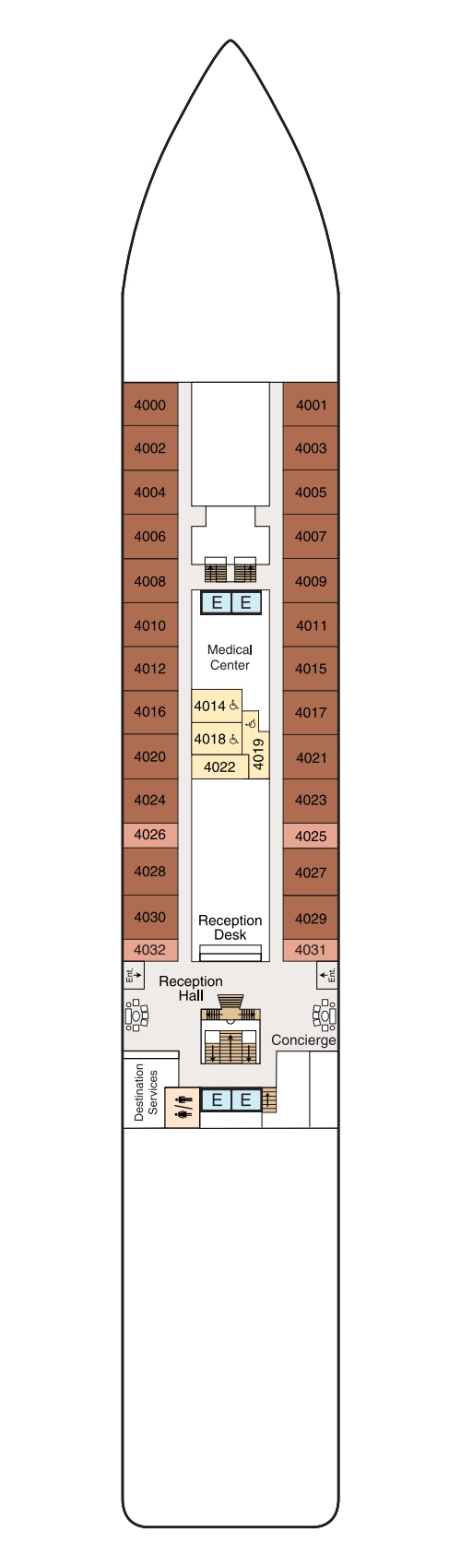 Der Plan von Deck 4 der Oceania Allura