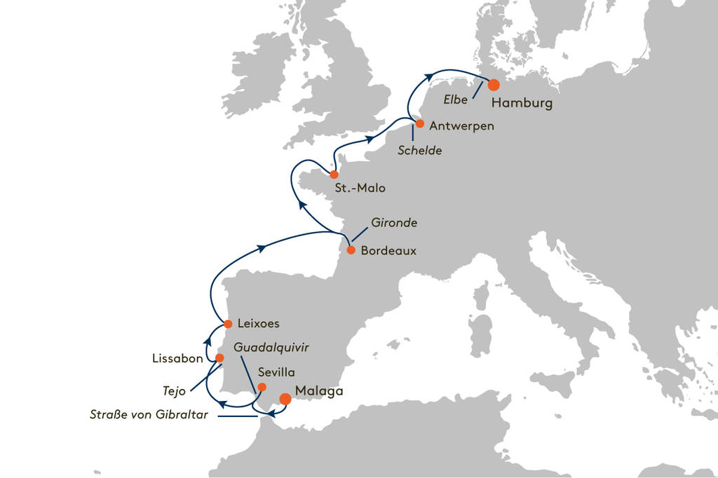 MS EUROPA - von Malaga nach Hamburg Reise EUR2612 28.05.2026 - 12.06.2026 (15 Tage)