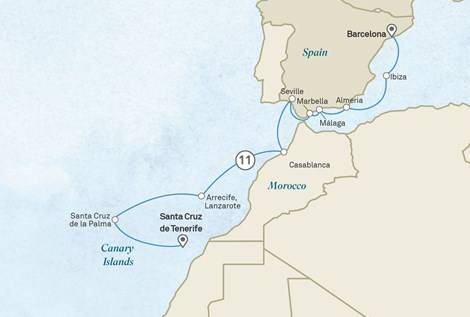 Reiseroute Scenic Eclipse Kanarische Inseln, Marokko & Südspanien