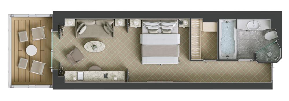 Suitenplan der Deluxe Veranda Suite an Bord der Silver Muse