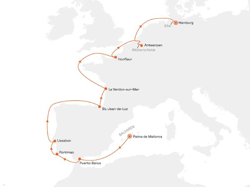 MS Europa 2 von Palma de Mallorca nach Hamburg Reise EUX2715 15.08.2027-28.08.2027 (13 Tage)