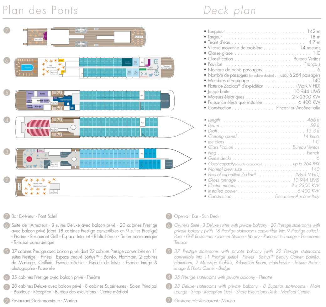 Ponant Le Boreal Deckplan komplett