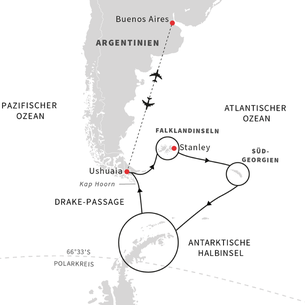 Reiseroute HX Hurtigruten Expeditions Antarktis