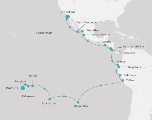 Routenplan Crystal Serenity - Crystal Serenity - Von San Diego nach Tahiti (Papeete)