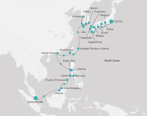 Routenplan Crystal Symphony - Von Singapur nach Tokyo