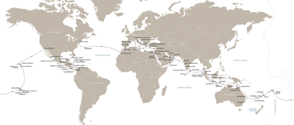 Routenkarte der Weltreise "World of Splendor" | Weltreise 2027 Regent Seven Seas