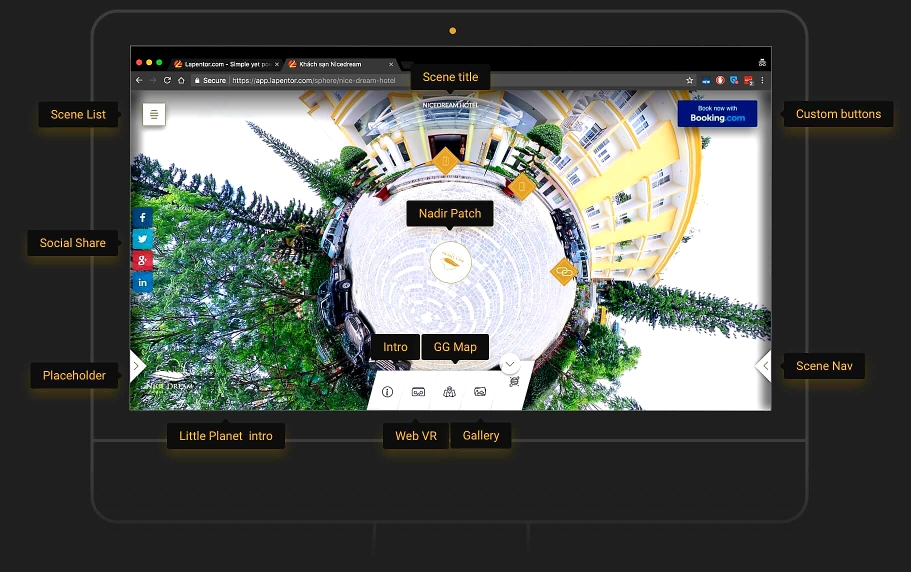 Aperçu interface visite 360