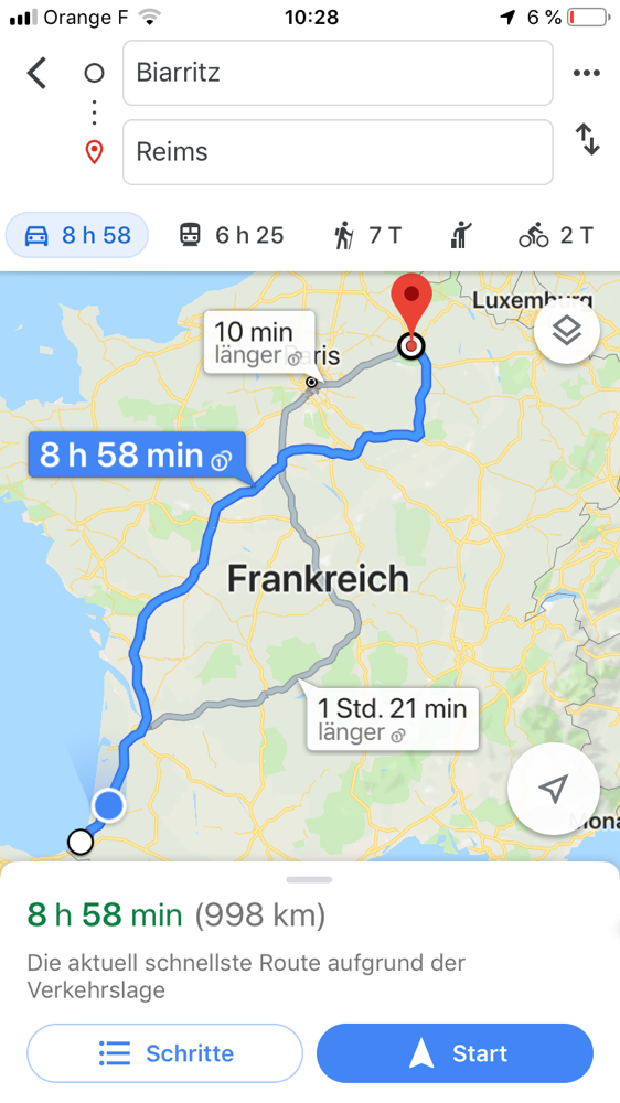 Das heutige Etappenziel: Ein Platz bei Reims.