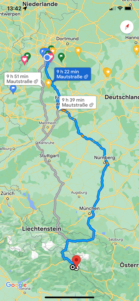 Vorläufige Route nach Toblach plus dem Weg zum Start der Wanderung: dem Pragser Wildsee. (https://goo.gl/maps/iPSug6ncua5xu71JA)