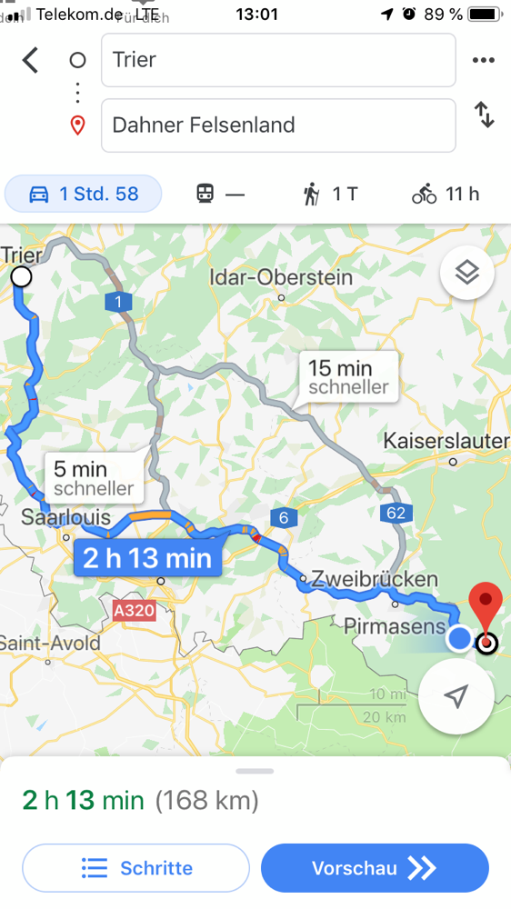 Erste Etappe: Trier, Wasserbillig (Luxemburg), Dahn Camping „Büttelwoog“