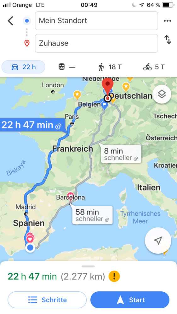 Mein Nachhauseweg, das wird noch eine Tour ...