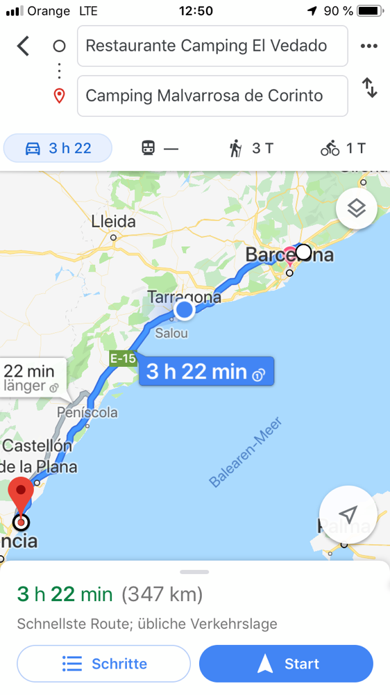 Die heutige Strecke bis Port de Sagunt.
