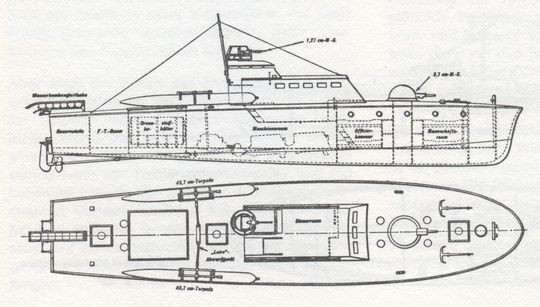 S-Boot Typ „K 40“, Entwurf M. Picker - Bild aus H. Fock: „Schnellboote Band 1“