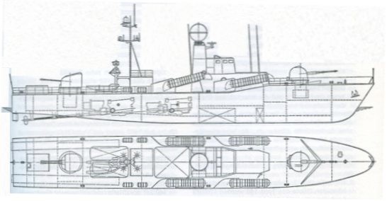 S-Boot Klasse 145 Planungsstand 1970 - Zeichnung: Fock