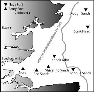 Positionen der Forts vor der Themsemündung - Bild aus Wikipedia
