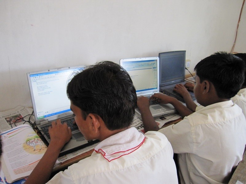 Students study computer not only logically but also practically with real computers(donated by supporters).