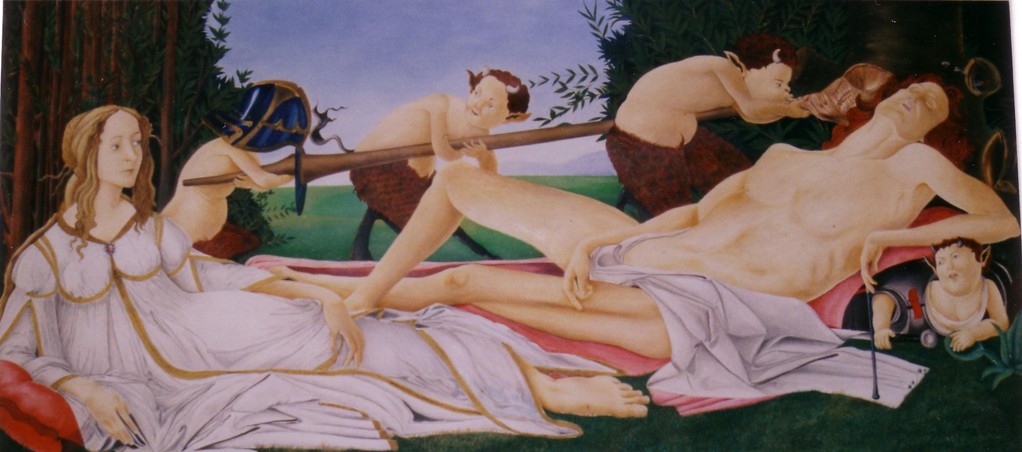 Venere e Marte (da Botticelli), 1997, olio su tela, 81x180
