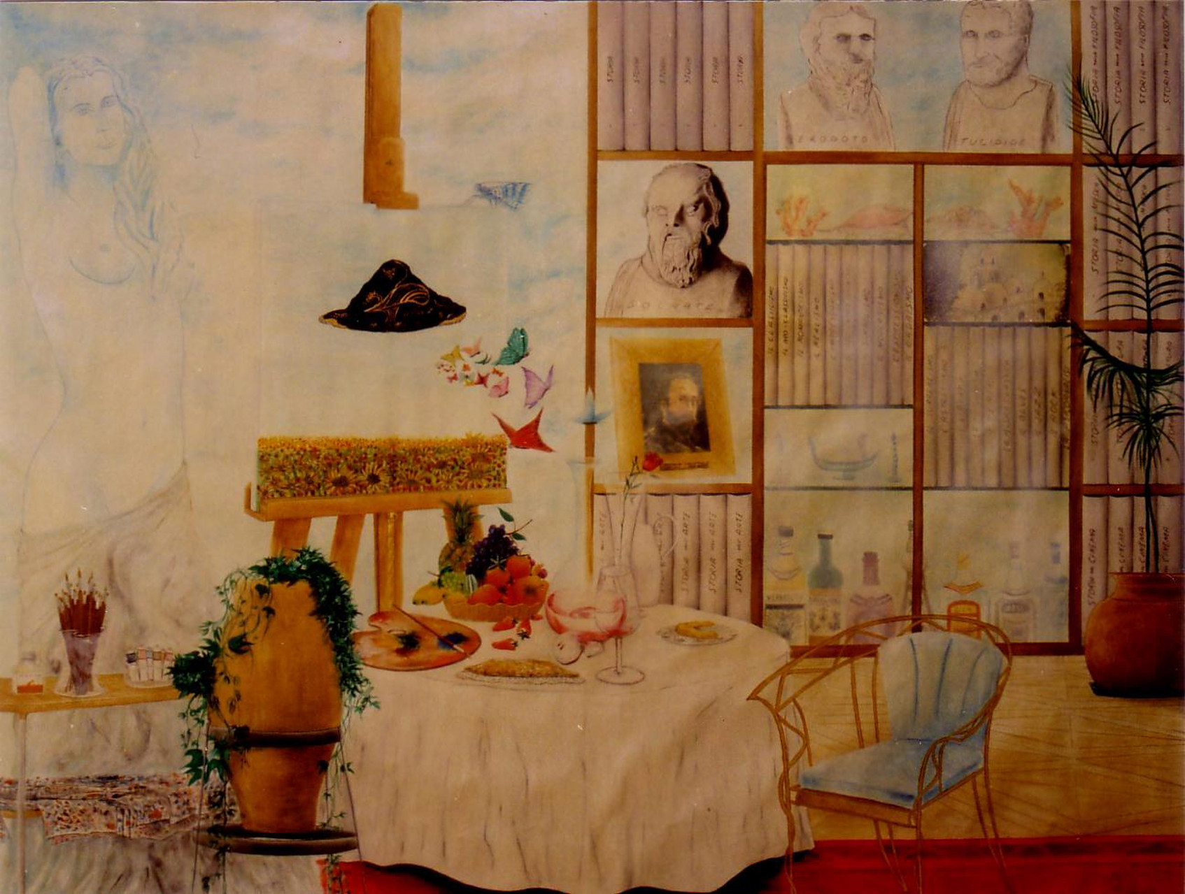 Lo studio dell'artista, 1996, olio su tela, 147 x 197